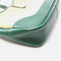 Pre Owned Hermes Trim Toile H Beige/Green Canvas Leather Shoulder Bag 31