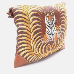 Pre Owned Hermes Silky City PM Tigre Royal  Brown Silk Leather Shoulder Bag