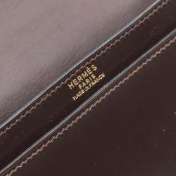 Pre Owned Hermes Brown Box Calf Leather Shoulder Bag