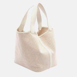 مملوكة مسبقًا Hermes Picotin White Ecru Clemence Leather Toile H Canvas Handbag PM