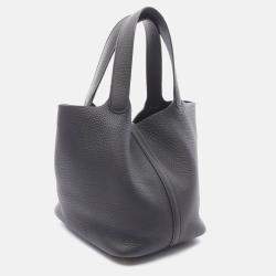 Pre Owned Hermes Picotin Lock Black Clemence Leather Tote MM 060991Cc