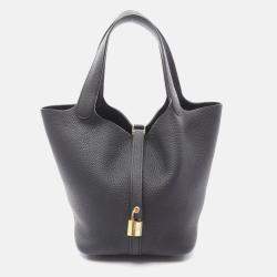 Pre Owned Hermes Picotin Lock Black Clemence Leather Tote MM 060991Cc