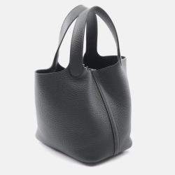 Pre Owned Hermes Picotin Lock Green Vert Fonce Clemence Leather Handbag PM