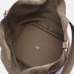 Pre Owned Hermes Picotin Lock Etoupe Grey Clemence Leather Tote PM