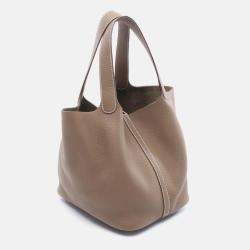 Pre Owned Hermes Picotin Lock Etoupe Grey Clemence Leather Tote PM