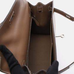 Pre Owned Hermes Kelly 28 Etoupe Grey Tadelakt Leather Handbag