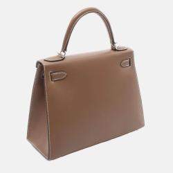 Pre Owned Hermes Kelly 28 Etoupe Grey Tadelakt Leather Handbag