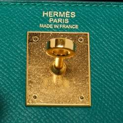 Pre Owned Hermes Malachite Epsom Leather Gold Finish Kelly Sellier 32 Bag