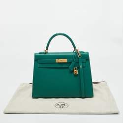 Pre Owned Hermes Malachite Epsom Leather Gold Finish Kelly Sellier 32 Bag