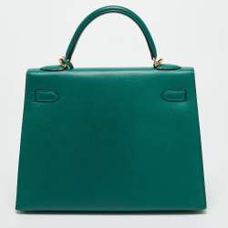 Pre Owned Hermes Malachite Epsom Leather Gold Finish Kelly Sellier 32 Bag