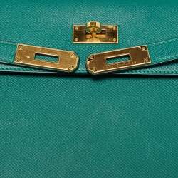 Pre Owned Hermes Malachite Epsom Leather Gold Finish Kelly Sellier 32 Bag