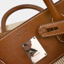 Pre Owned Hermes Haut a Courroies Natural Gold Crinoline Barenia 45 Handbag