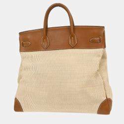 Pre Owned Hermes Haut a Courroies Natural Gold Crinoline Barenia 45 Handbag