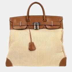Pre Owned Hermes Haut a Courroies Natural Gold Crinoline Barenia 45 Handbag
