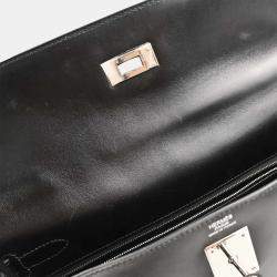 Pre Owned Hermes Kelly 32 Retourne Black Box Calf 2way Handbag