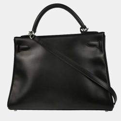 Pre Owned Hermes Kelly 32 Retourne Black Box Calf 2way Handbag