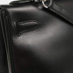 Pre Owned Hermes Kelly 32 Retourne Black Box Calf 2way Handbag