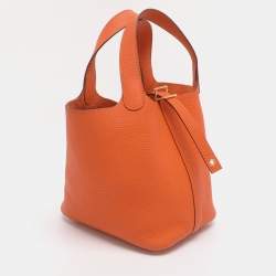Pre Owned Hermes Apricot Taurillon Clemence Leather Picotin Lock 18 Bag