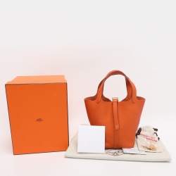 Pre Owned Hermes Apricot Taurillon Clemence Leather Picotin Lock 18 Bag