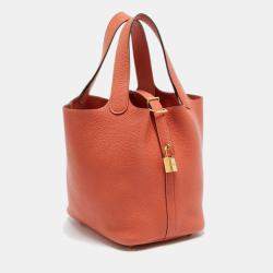 مملوكة مسبقًا Hermes Apricot Taurillon Clemence Leather Picotin Lock 18 Bag