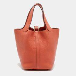 مملوكة مسبقًا Hermes Apricot Taurillon Clemence Leather Picotin Lock 18 Bag