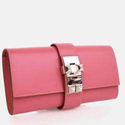 Pre Owned Hermes Tadelakt Medor Rose Lipstick Clutch