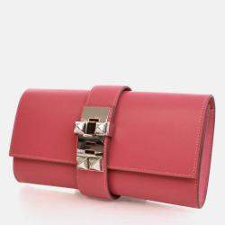 Pre Owned Hermes Tadelakt Medor Rose Lipstick Clutch