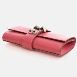 Pre Owned Hermes Tadelakt Medor Rose Lipstick Clutch