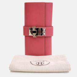 Pre Owned Hermes Tadelakt Medor Rose Lipstick Clutch