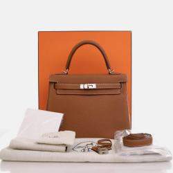 Pre Owned Hermes Kelly 25 Gold Togo Handbag