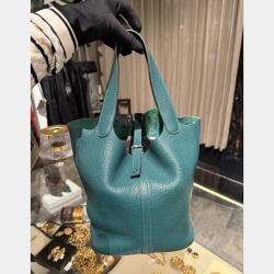 Pre Owned Hermes Picotin Lock 22 Clemence Malachite Bag