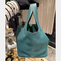 Pre Owned Hermes Picotin Lock 22 Clemence Malachite Bag