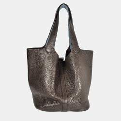 Pre Owned Hermes Picotin 22 Cacao Blue Jean Clemence Bag