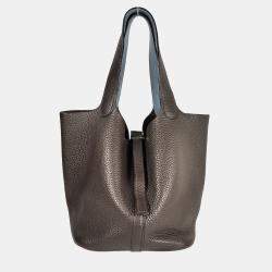 Pre Owned Hermes Picotin 22 Cacao Blue Jean Clemence Bag