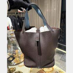 Pre Owned Hermes Picotin 22 Cacao Blue Jean Clemence Bag