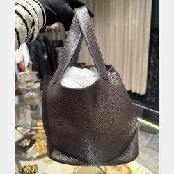 Pre Owned Hermes Picotin 22 Cacao Blue Jean Clemence Bag