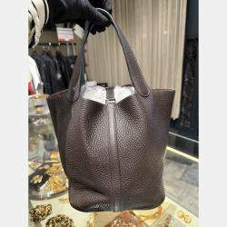 Pre Owned Hermes Picotin 22 Cacao Blue Jean Clemence Bag