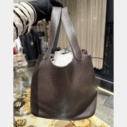 Pre Owned Hermes Picotin 22 Cacao Blue Jean Clemence Bag