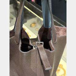 Pre Owned Hermes Picotin 22 Cacao Blue Jean Clemence Bag