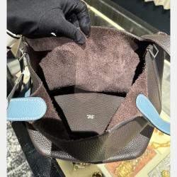 Pre Owned Hermes Picotin 22 Cacao Blue Jean Clemence Bag