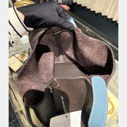 Pre Owned Hermes Picotin 22 Cacao Blue Jean Clemence Bag