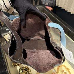 Pre Owned Hermes Picotin 22 Cacao Blue Jean Clemence Bag