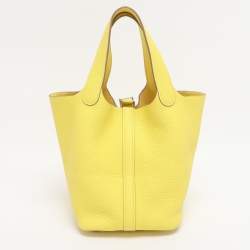 Pre Owned Hermes Jaune Citron Taurillon Clemence Leather Picotin Lock 18 Bag