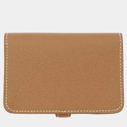 Pre Owned Hermes Dogon Card Case Gold Evercolor