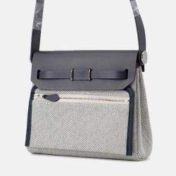 Pre Owned Hermes Herbag Zip Ardoise/Ecru Toile H Vache Hunter Leather Mini