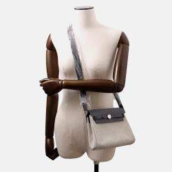 Pre Owned Hermes Herbag Zip Ardoise/Ecru Toile H Vache Hunter Leather Mini