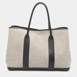 Pre Owned Hermes Garden Party Gray Black Toile H Canvas Leather F Tote PM