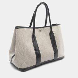 Pre Owned Hermes Garden Party Gray Black Toile H Canvas Leather F Tote PM