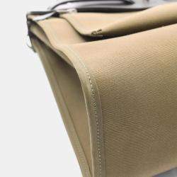 Pre Owned Hermes Herbag Zip Khaki Black Hunter Toile Officier Y Handbag PM