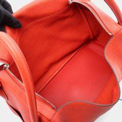 Pre Owned Hermes Lindy 34 Rouge Pivoine Taurillon Clemence Leather Shoulder Bag
